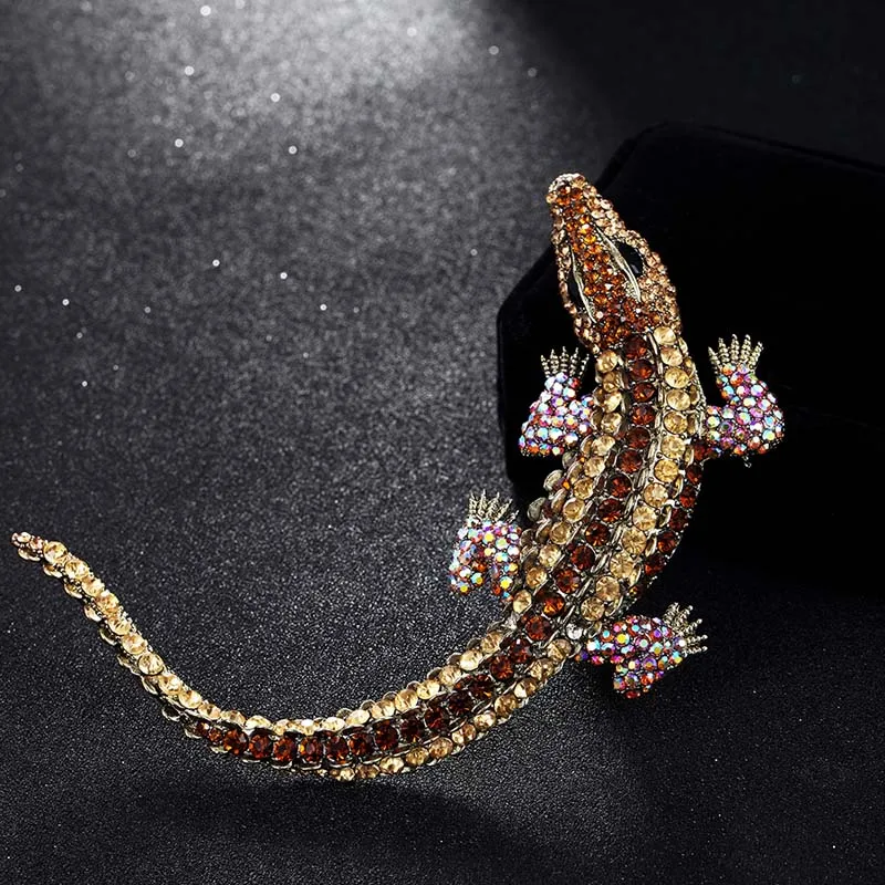 Shiny Brand Big Animal Brooches Bouquet Kawaii Crocodile Rhinestone Brooch Bijuterias For Men Jewelry Fashion Man Broches Bijoux