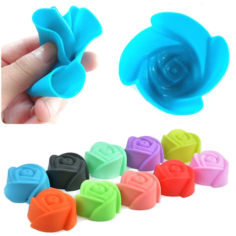 Random Color 5 PCS Rose Muffin Cookie Cup Cake Baking Chocolate Jelly Maker Mold Mould Maker