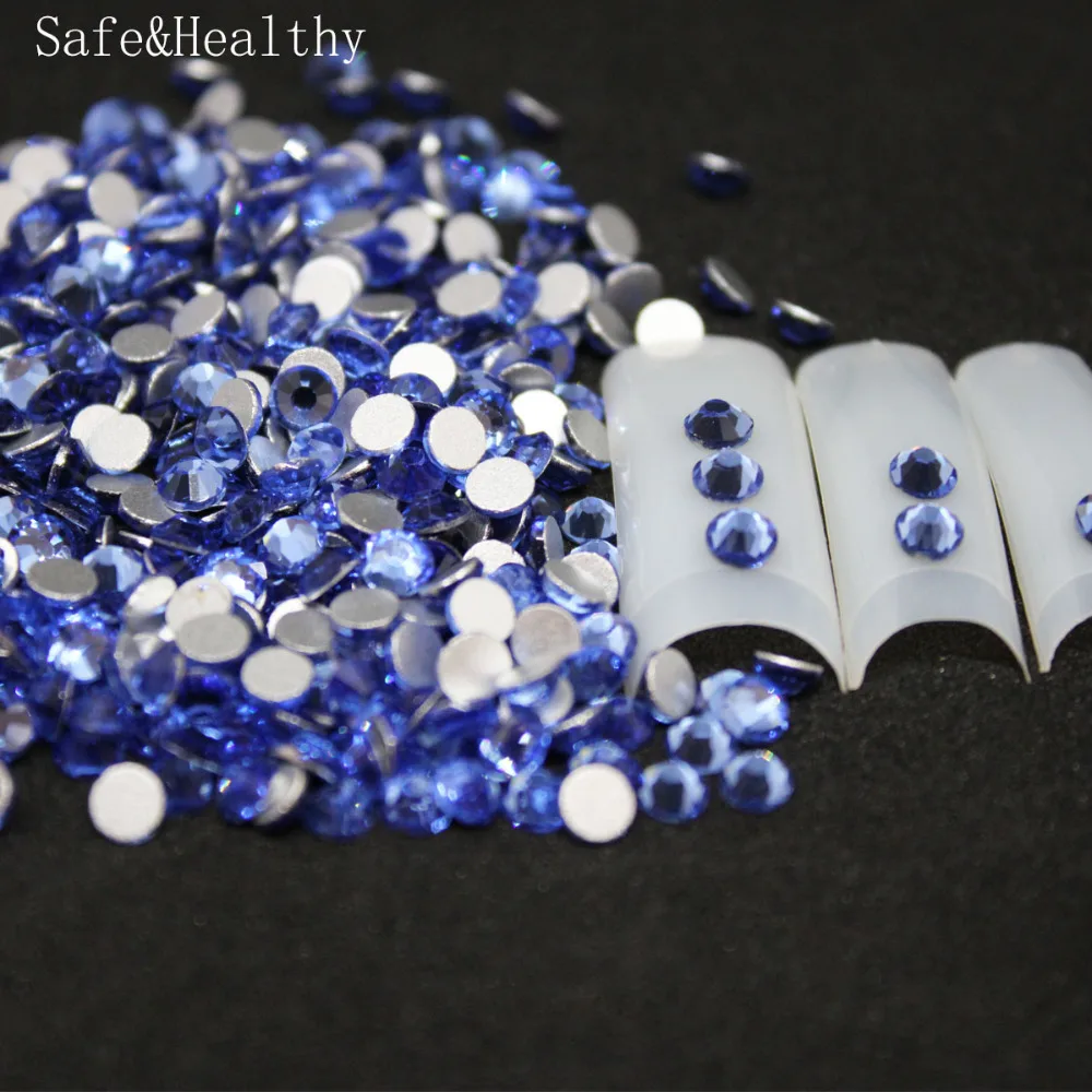 1440 pcs/Pack SS3-SS34 Lt.Sapphire Nail Art Decorations Rhinestones For 3d Charm Glass Flatback Non Hotfix DIY Nails Decorations