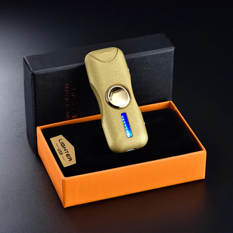 Dual Arc USB Lighter Gyro Toy Fingertip Lighter Hand Spinner Charging Windproof Rechargeable Electronic Plasma Free Laser Name