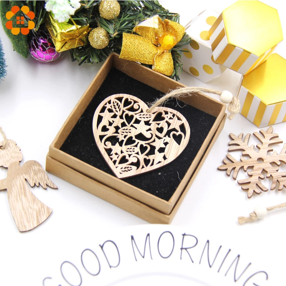 10PCS DIY Christmas Snowflakes&Deer&Tree Wooden Pendants Ornaments  Christmas Party Decorations Xmas Tree Ornaments Kids Gifts