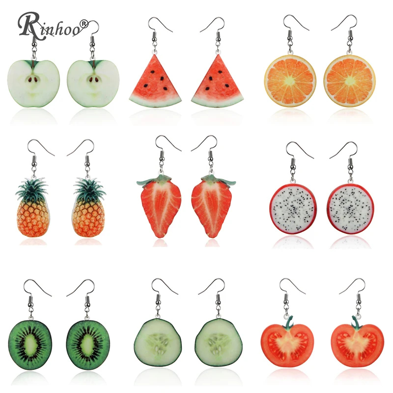 RINHOO Acrylic Fruit Earrings For Women Strawberry Pineapple Tomato Kiwi Orange Cucumber Dragon Apple Pineapple Jewelry Earrings