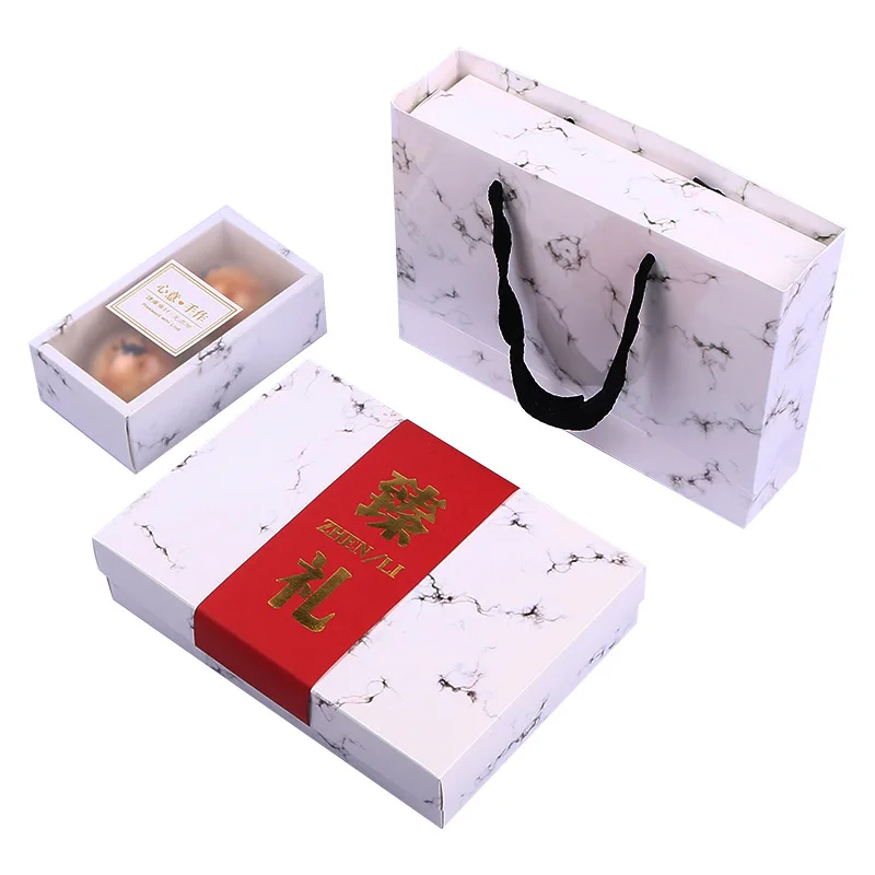 2018 new 10pcs marble printing wedding gift bags gift cases for cake moon containing mooncake packaging box marble paper bags