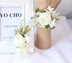 Wedding Decor Babysbreath White Wrist Flower and Corsage Groom Boutonnieres Bride Wrist Corsage Wedding White Rose Peony Bouquet