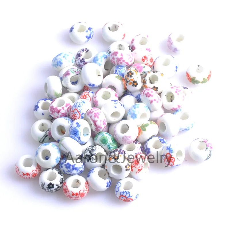 12mm 30pcs white Flower print Ceramic Round Loose Beads Fit  Jewelry Diy Spacer beads YKL0316