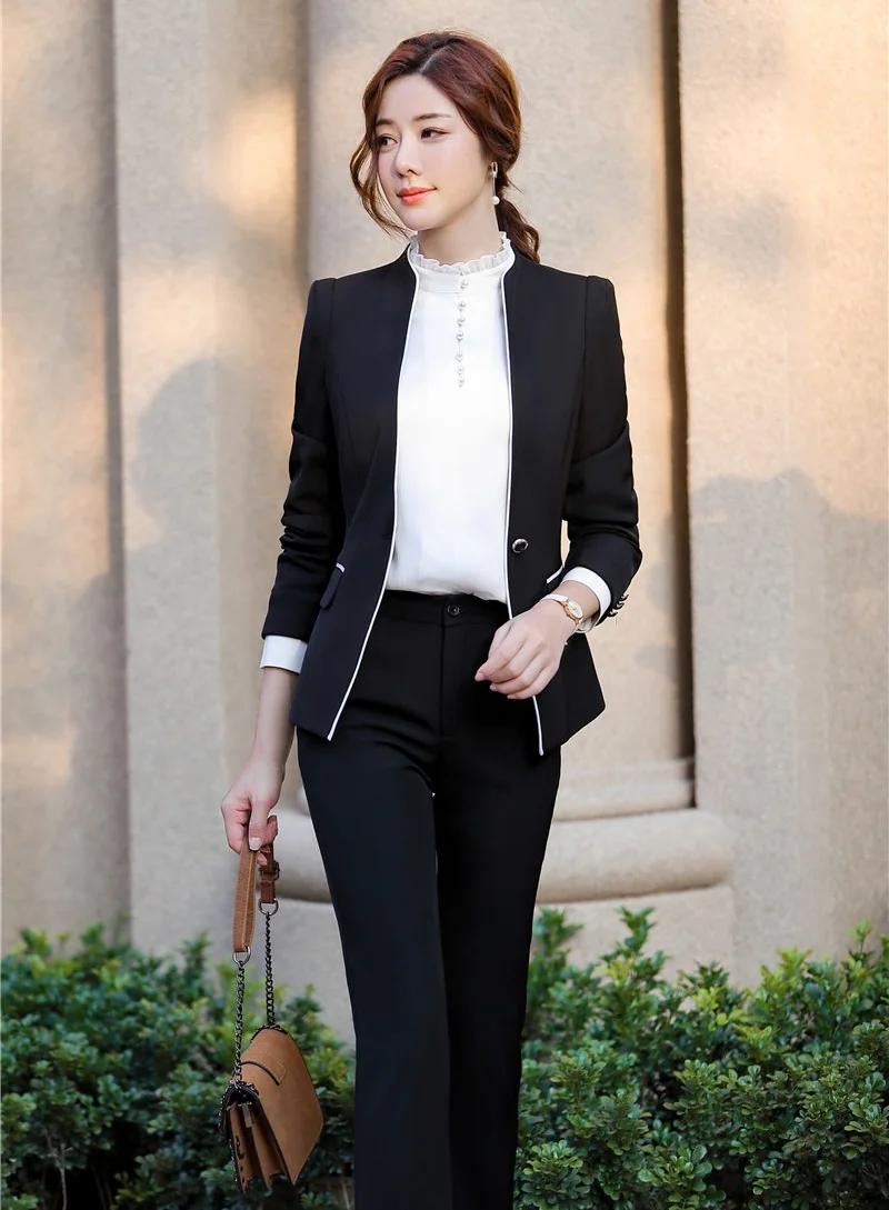 Novelty Gray Formal Blazers Women Business Suits With Jackets and Pants for Ladies Office Professional Work Wear Pants Suits