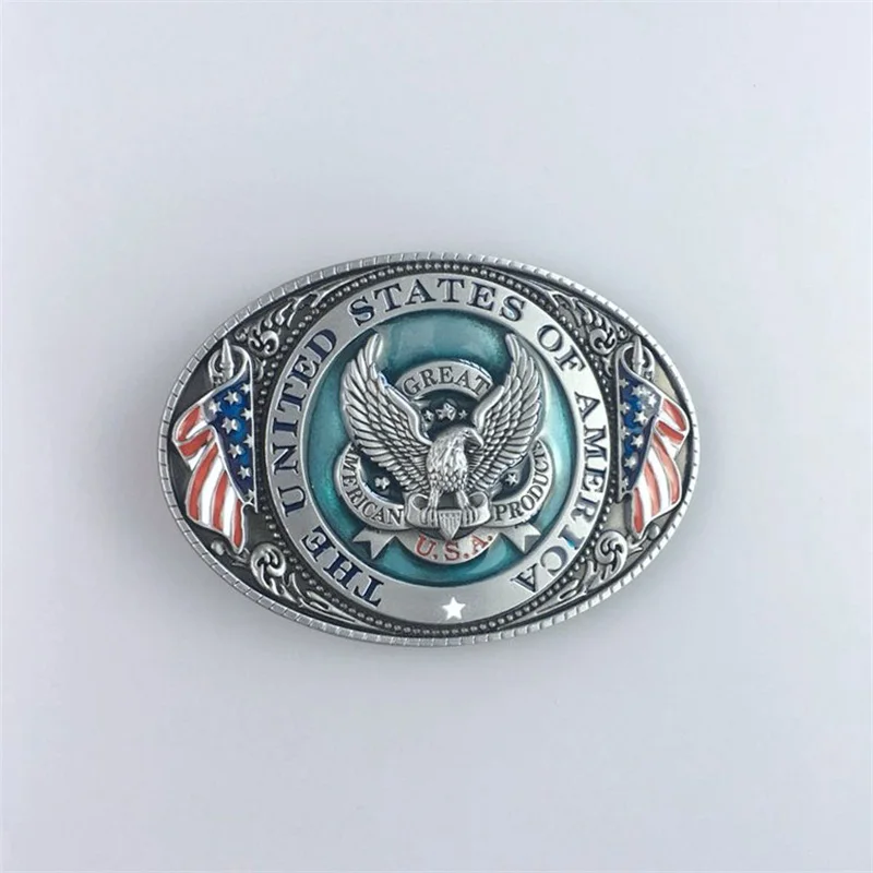 New Vintage Enamel Men Belt Buckle Eagle Flag Oval Belt Buckle also Stock in US WT087