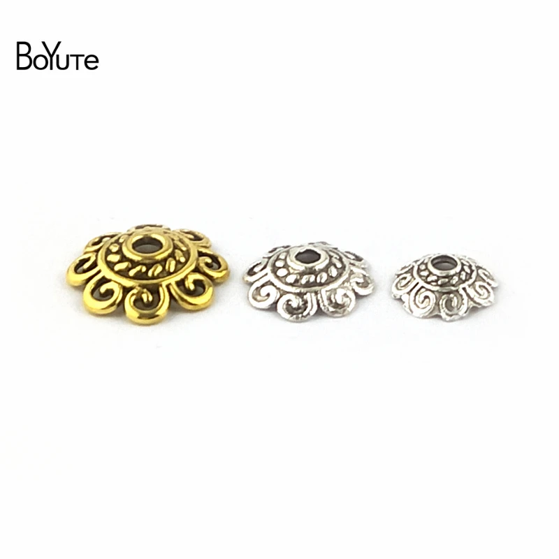 BoYuTe (200 Pieces/Lot) Metal Alloy Antique Gold Silver Plated Flower Bead Caps 8-10-12mm Diy Hand Made Jewelry Accessories