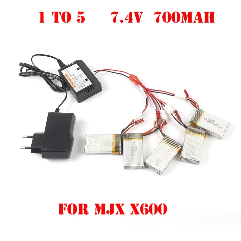 EBOYU 7.4V 700mAh 25C JST Lipo Battery +1 to 5 Charger Cable + Balance Charger for MJX X600 F46 X601H RC Quadcopter Drone