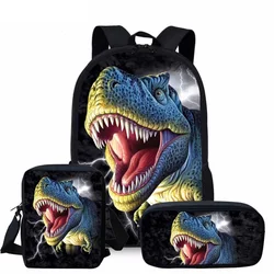 Dinozaur 3D chłopcy i plecak dla dziewcząt 3 sztuk/zestaw Mochilas tornister dla dzieci Student niestandardowy Cartoon torba na co dzień duży Bagpack