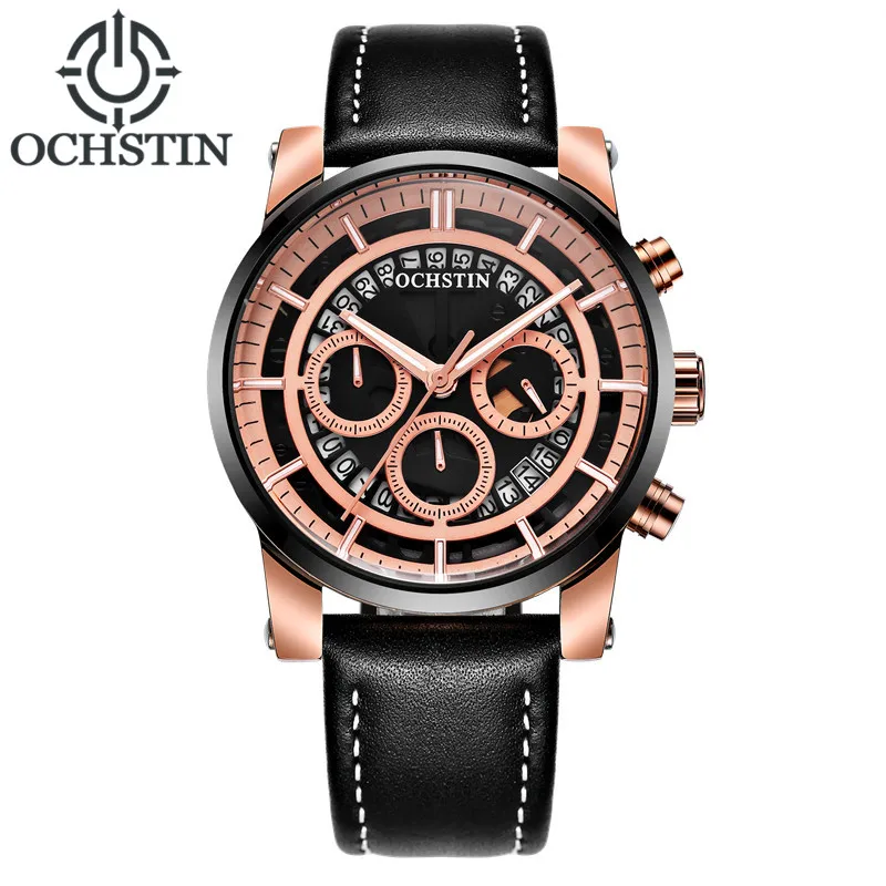 

Men Quartz Watches Men's Top Brand Luxury OCHSTIN Leather Business Watch Male Sport Chronograph Watches Men Clock montre homme