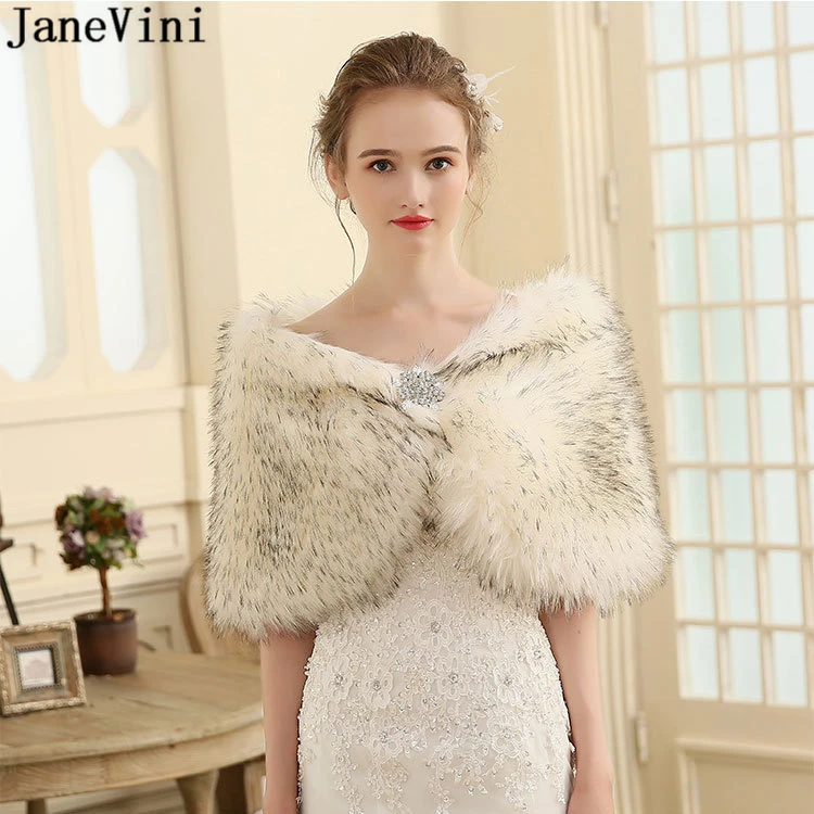 JaneVini Fashion Winter Bridal Faux Ostrich feather Wraps Women Warm Fur Boleros Bride Jacket Elegant Evening Coat Blouson Femme