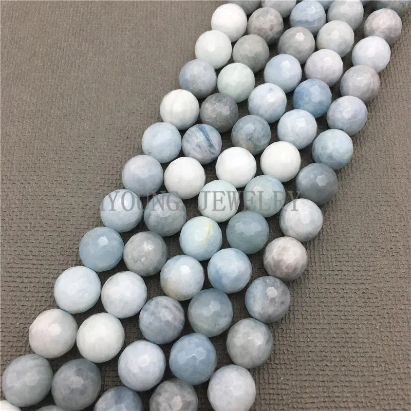 Round Faceted Aquamarines Natural Stone Loose Beads DIY Jewelry Making, 5Strands/Lot MY0670