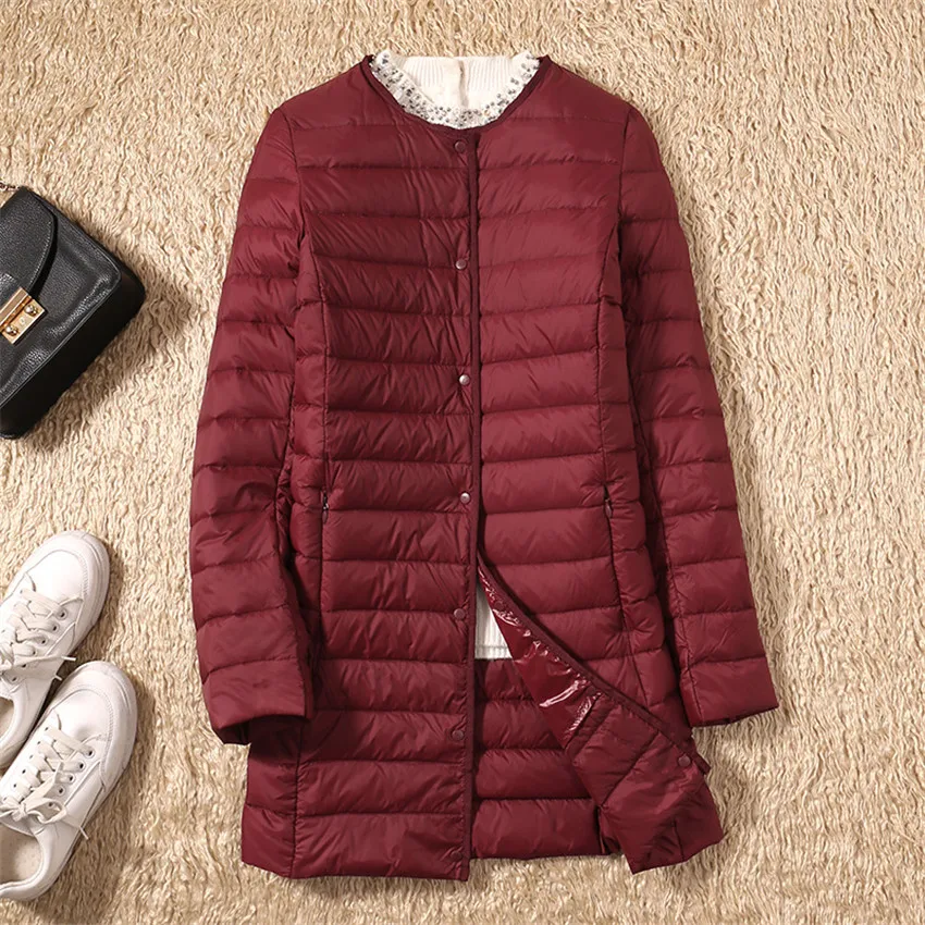 New Winter Slim Women Midi-long Down Coat Light Thin White Duck Down Jacket Plus Size M-4XL Down Jacket Female Jacket Coats W816