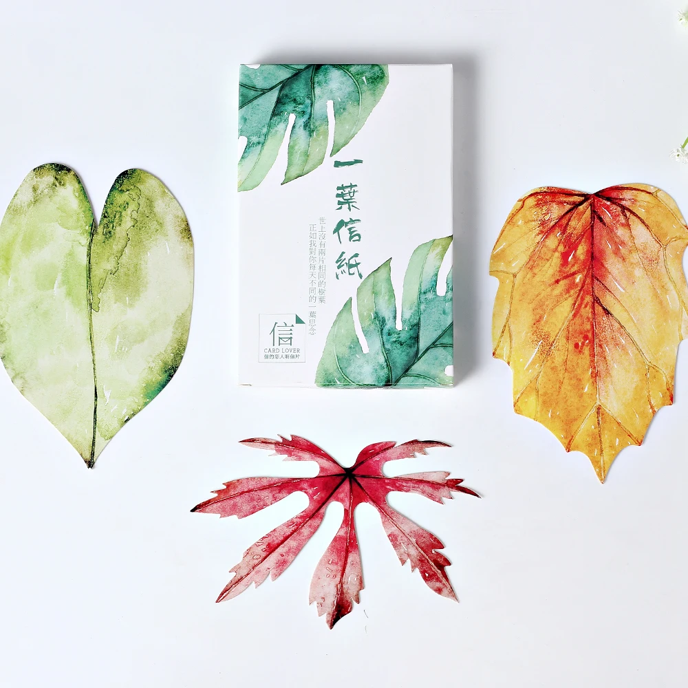 30 Sheets/Set Creative Colorful postcard leaf letterhead hand-painted envelope landscape greeting card School Office Supplies