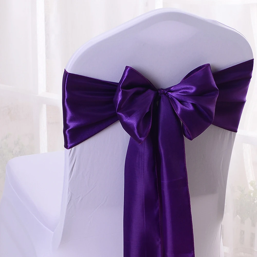 

Wholesales 10PCS Dark Purple Satin Chair Bow Sashes Ribbon For Wedding Reception Banquet Decoration 6.7"X 108" (17X275CM) CS5467