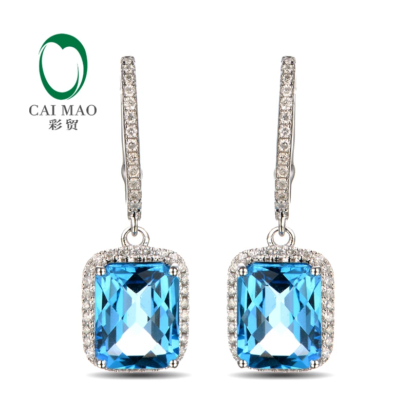 Customized Design 14K White Gold Natural Topaz & Diamonds Earrings Caimao Jewelry