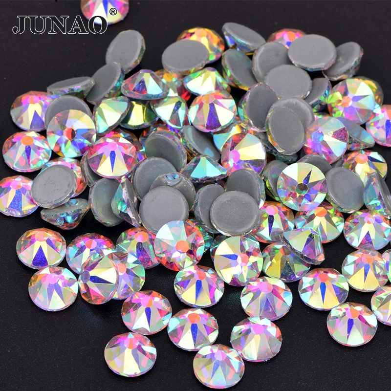 JUNAO Best Quality SS16 20 30 Crystal AB Glass Hotfix Rhinestone Iron On Transfer Crystal Stone 16 Cut Facets Hot Fix Strass