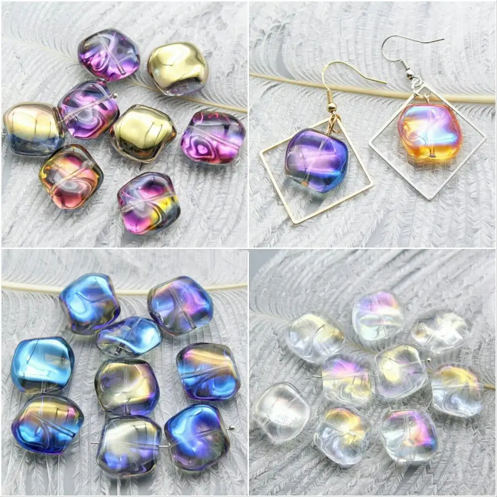 

10pcs Rainbow Colorful irregularity Lampwork Crystal Glass Czech Beads Stone Loose Spacer Beads For Earrings DIY Jewelry Making