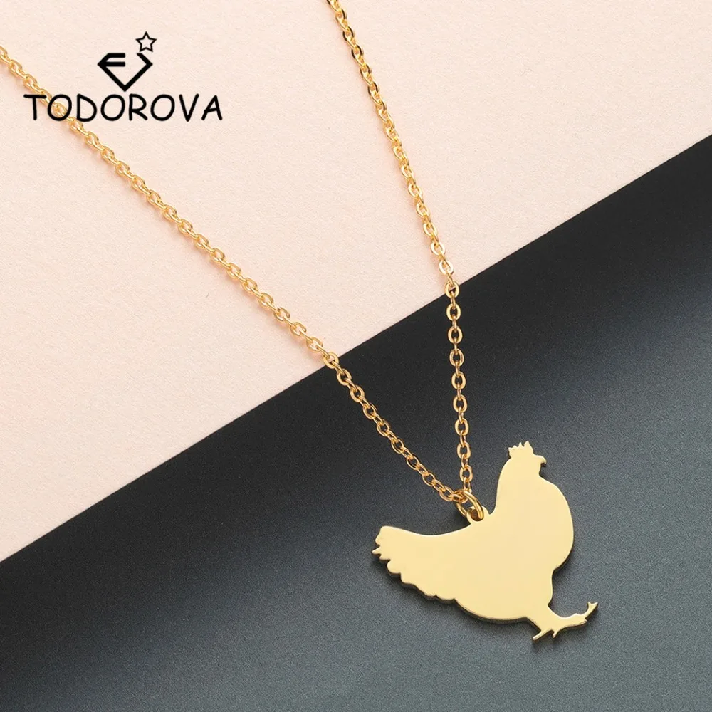 Todorova Rose Gold Color Lovely Chicken Pendant Hen Poultry Animal Necklace Women Men Stainless Steel Trendy Jewelry