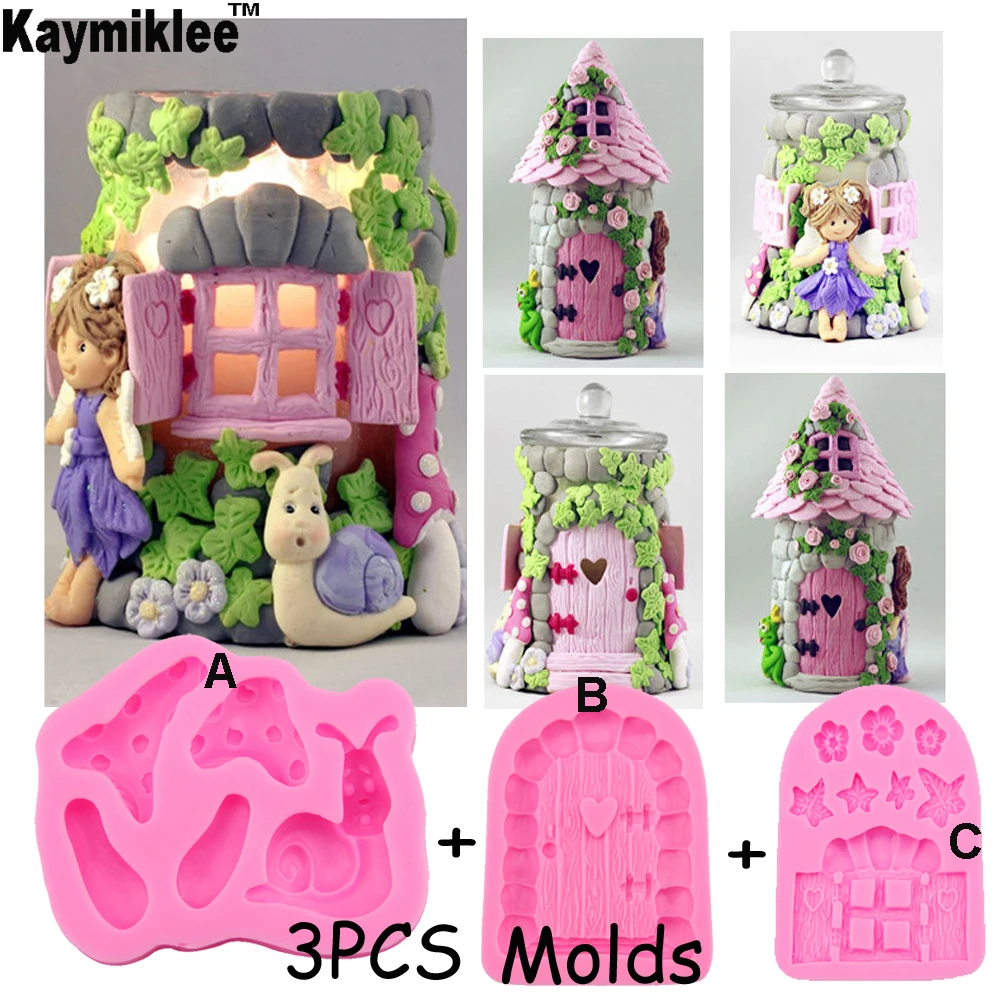 C102 Countryside Series of Lovely Snail Colorful Mushrooms Flowers Leaves Timber Door Fondant Cake Chocolate Mold for Baking