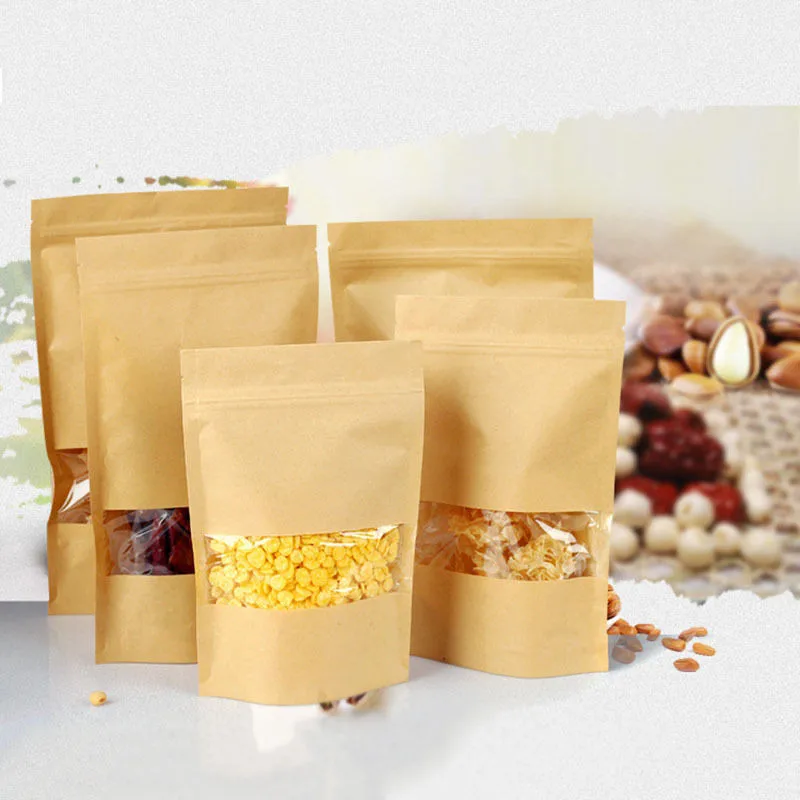 

500pcs 4 size Paper Gift Bag For Tea Powder Nut Food Cookie Packaging Zip Lock Bags Gift Bag For Children