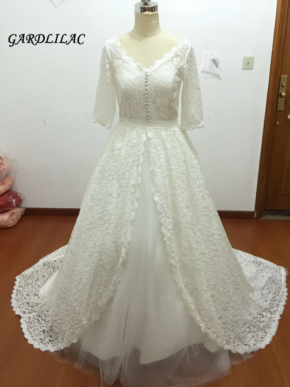 Novas imagens reais vestido de baile meia manga vestido de noiva muçulmano plus size rendas vestidos de casamento 2019