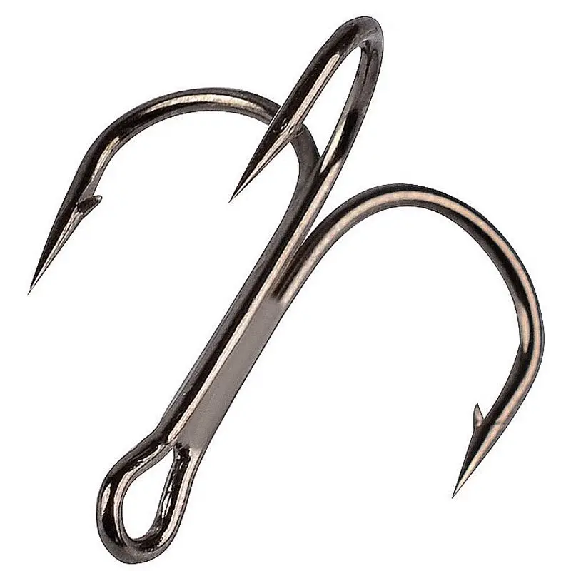 10Pcs/lot Fishing Hooks High Carbon Steel  Material Treble Black Fishing Hook  2# 4# 6# 8# 10 # Fishing Tackle Round Bend