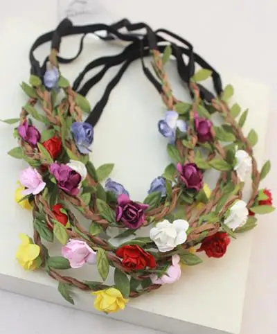 Sweet women Flower gift headband Leather Leaves Crown Hippy Boho bridesmaid Tiaras beach headwear charm hair jewelry