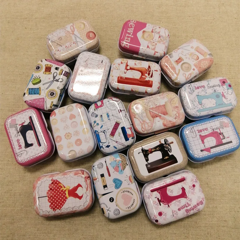 32pcs/box Mixed Sewing Machine Printing Mini Pill Case Collectables mini Box Diy storage box square lipstick case small tin box