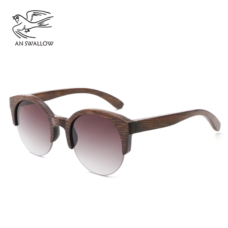 Bamboo Semi-Rimless Sunglasses Women 2018  Fashion Sunglasses Pure Bamboo Men Polarized Shades For Women UV400 Retro Sunglasses