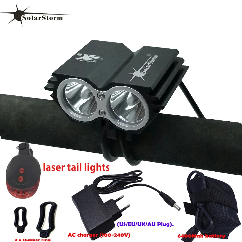 Powerful led lamp X2 XM-L T6 LED Rechargeable Waterproof 5000 lumen light Black Bicycle Mountain Bike Light+Tail Light+Charger B