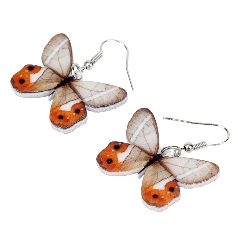 Bonsny-pendientes acrílicos con forma de mariposa para mujer y niña, aretes colgantes grandes, joyería única de verano con diseño de insectos, venta al por mayor, novedad