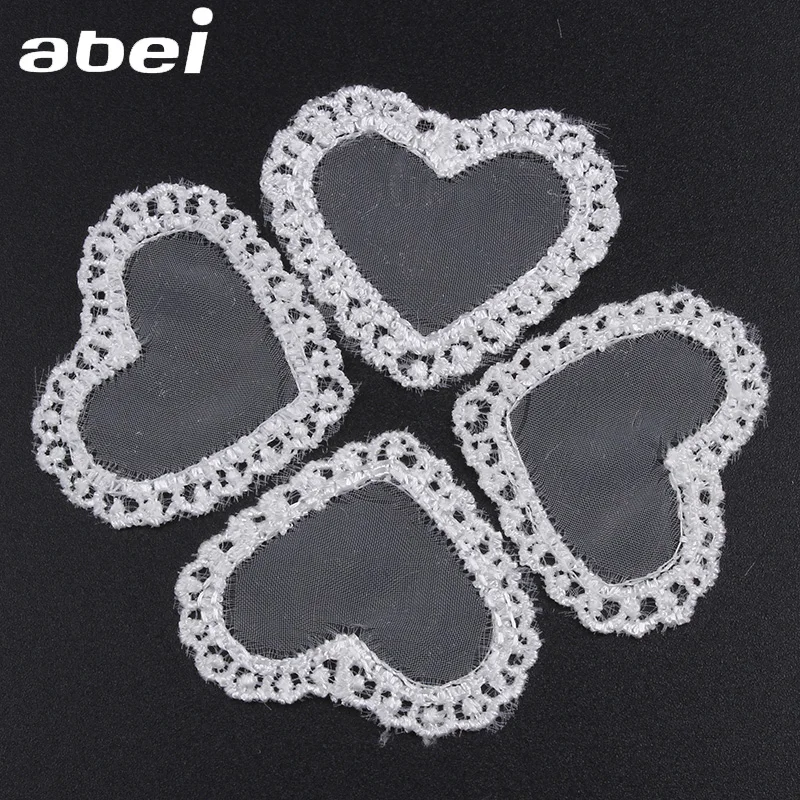 30pcs/lot Embroidered organza Heart Lace Appliques White lace fabric Wedding Dress Clothes Accessories