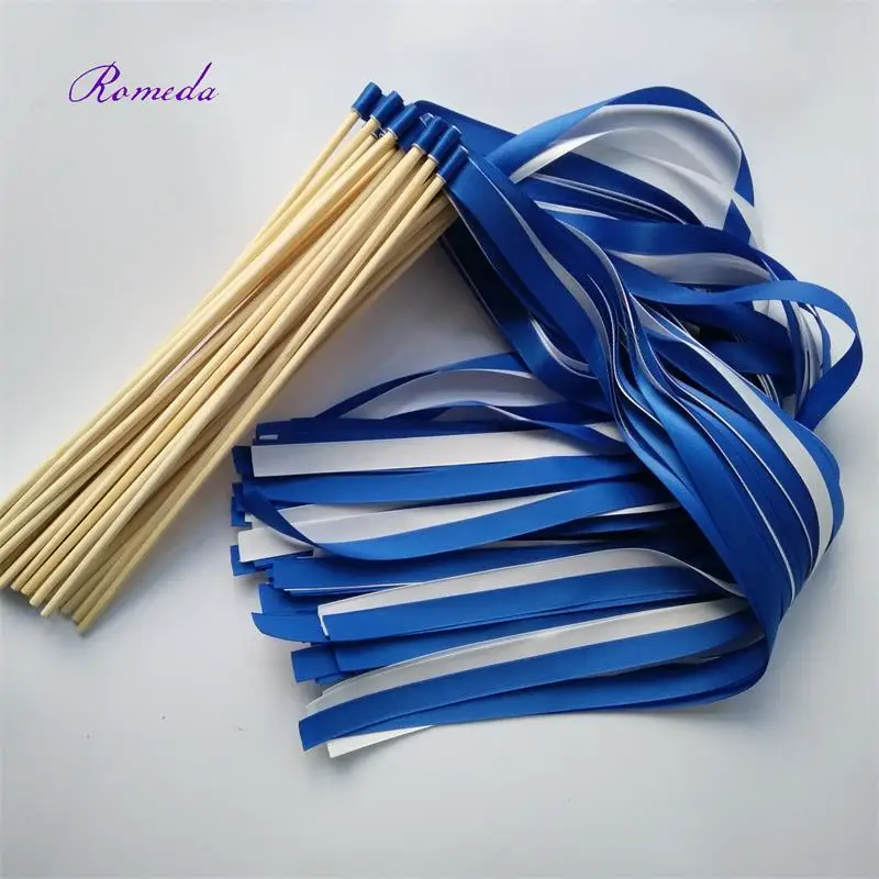 50pcs/lot Blue and White Wedding Ribbon Wands Sticks Fairy Stick Without Bell  For Wedding Decoration