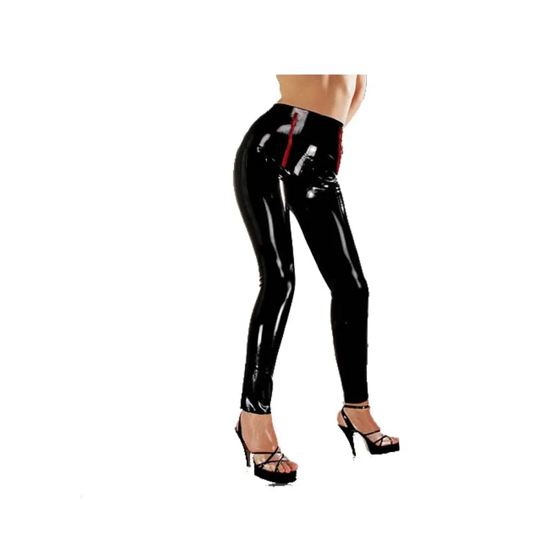 Latex Rubber Women One-time Forming Fashion Sexy Black and Red Pants Trousers Size XXS-XXL