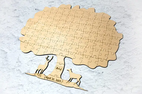 

Personalized buck and doe rustic puzzle wedding day guest books TREE of Life Alternative Wooden guestbooks party favors decor