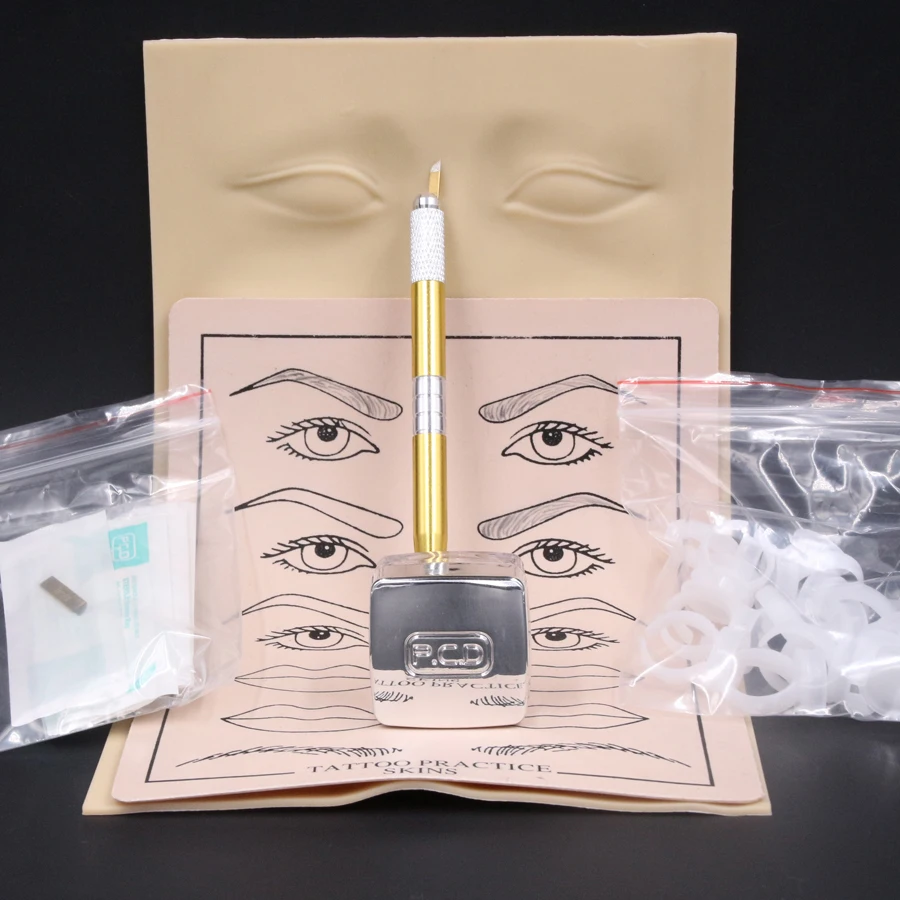 

High quality Microblading Pen KITS Manual pen eyebrow paste kits with 10pcs needle blade 2pcs practice skin For Learner use