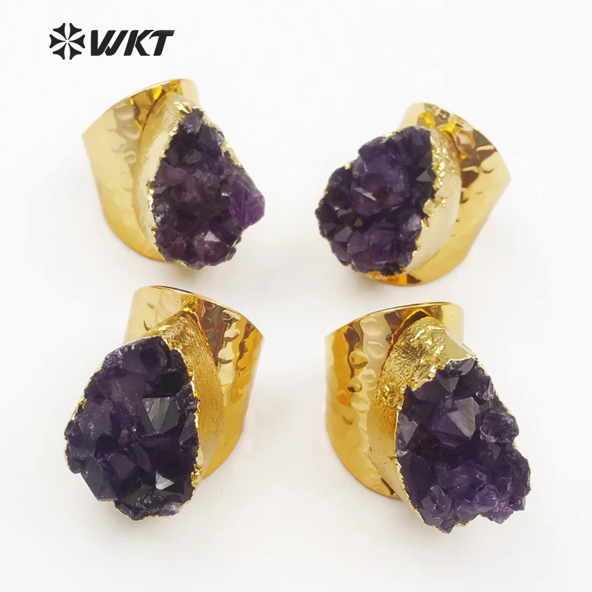 WT-R102 WKT Exclusive! wholesale 10pcs/lot purple stone women rings adjustable bright color big size ring classic style jewelry