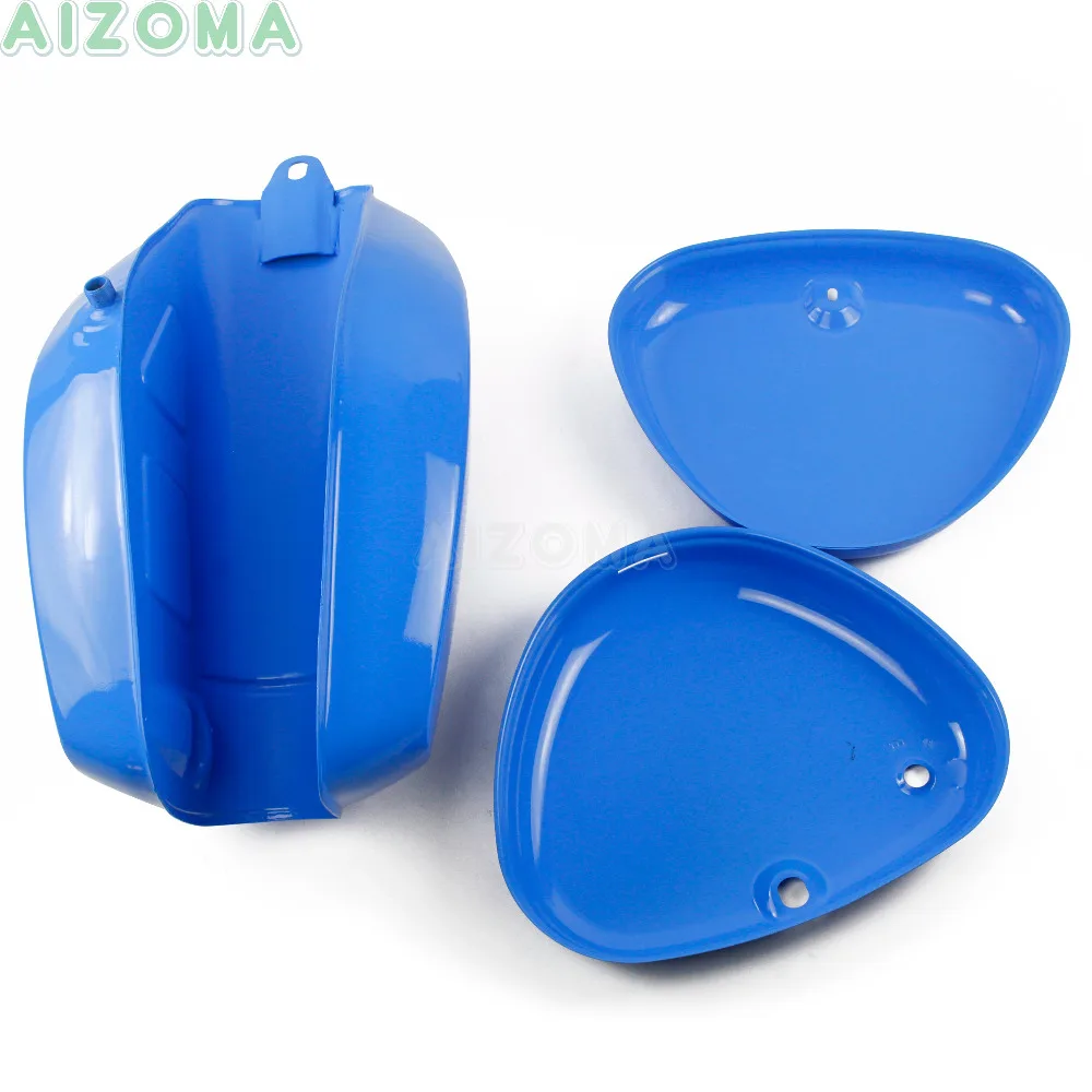 Blue Motorcycle Retro Custom Banana Shape Gas Oil Tank w/ 2pcs Side Cover Steel Fuel Tank Kit For Simson S50 S51 S70 ( 191972 )