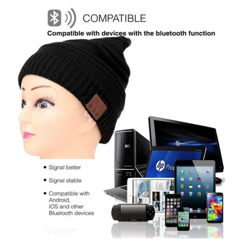 Winter High Elastic Wireless Beanie Plus Velvet Knitted Hat Hand-free Headset Speaker Mic Stereo Magic Music Smart Bluetooth Cap