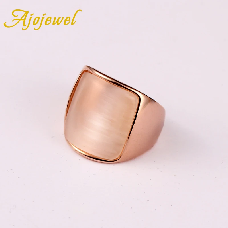 Ajojewel Single Square Opal Stone Rings For Women Men Rose Gold-color Finger Jewellery