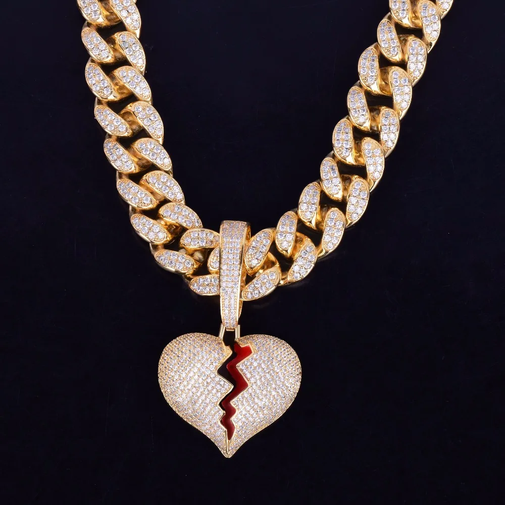 No Chain Gold Color Broken Heart Pendants Necklaces Men\'s Hip Hop Jewelry