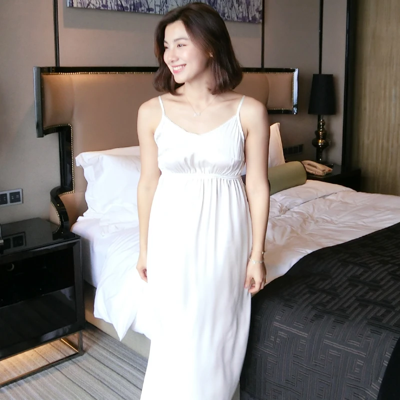 Summer Silk Sexy Women's White Underwear Sleeveless Nightgowns Elegant Sleepwear Female Sexy Lingerie  5590