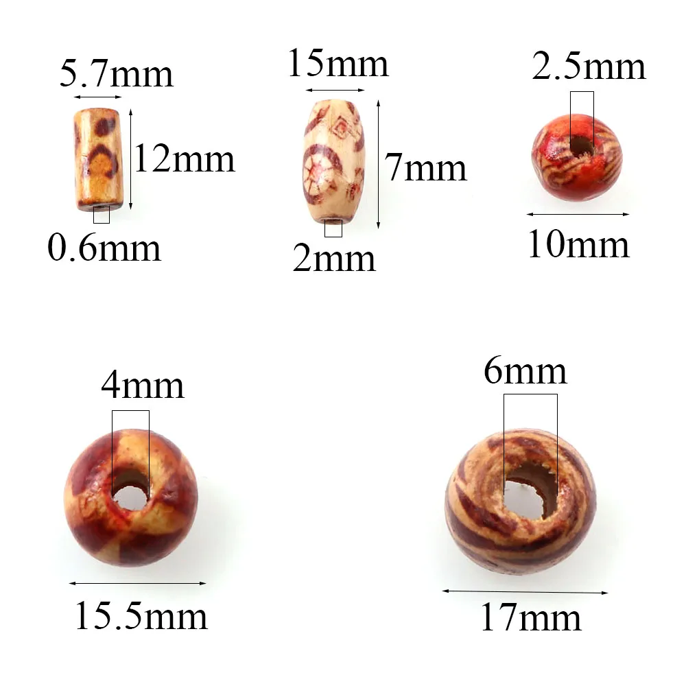 9-16mm Natural Wood Round&Drum Pattern Wooden Beads Flowers Color Bead Handmade For DIY Necklace Making Jewelry Accessories