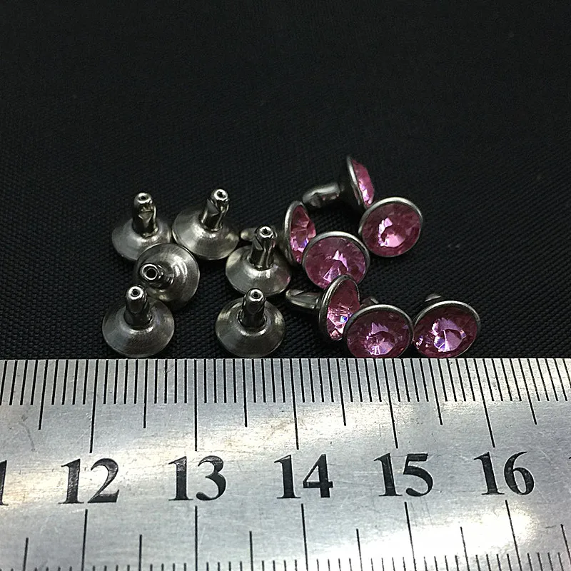 100pcs/lot 8MM Pink Rhinestone Rivets Jeans Bags Shoes Craft Decorative Spikes and Studs Nails Accessories for DIY Leather Decor