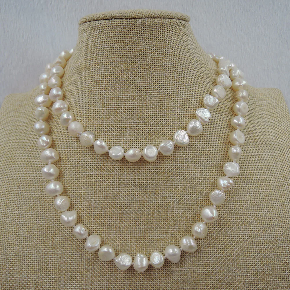 100% NATURE FRESHWATER PEARL 90 CM LONG   NECKLACE-9-10 mm Baroque big  shape