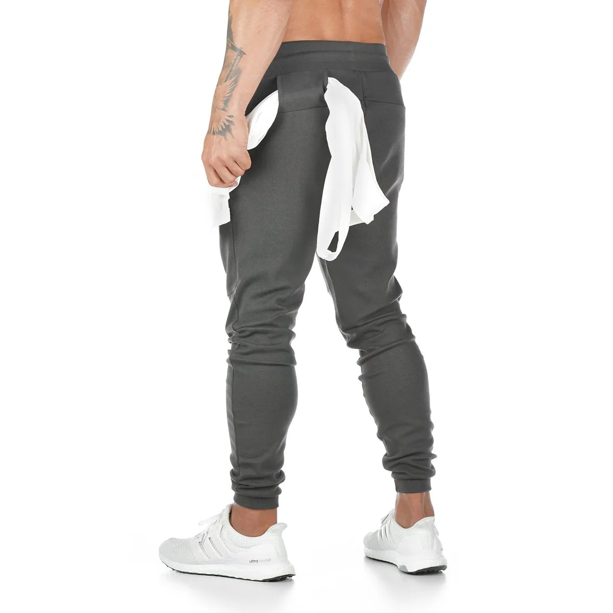 New Cotton Men Sweatpants with Towel Rack and Cell Phone Pocket Running Tights Pants Men Sporting Leggings Workout Pants