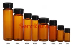 1ml/2ml/3ml/5ml/10ml/15ml/30ml/40ml/50ml/60ml Braun Glas Dichtung Flasche Reagenz Probe Fläschchen Kunststoff Deckel Schraube Kappe