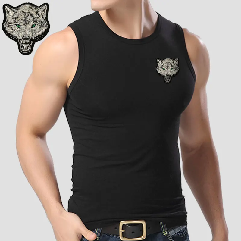 New Casual Men\'s Wolf T-shirts 2022 Round Neck Sleeveless Cotton embroidery Animal T shirt Men Tee Shirts Homme Camisetas Hombre